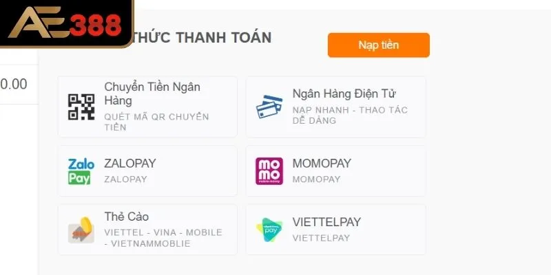 Điều kiện để nạp tiền AE388